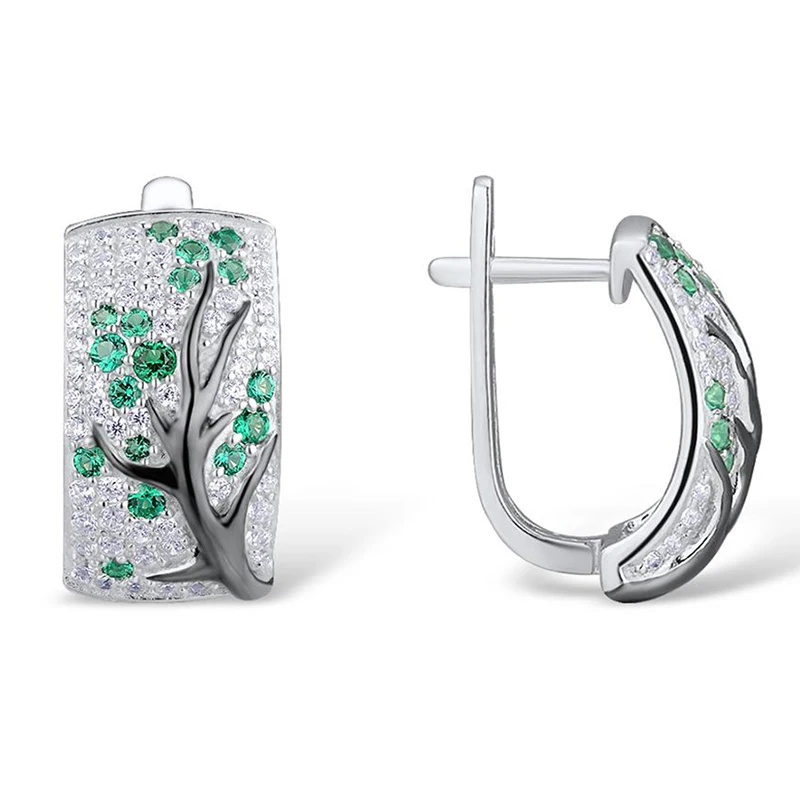 Роскошные серьги гвоздики с рисунком цветов сливы ветки дерева красные зеленые