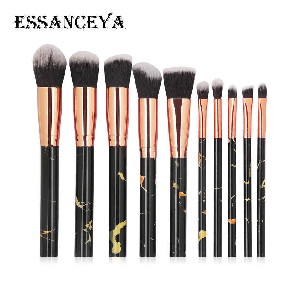 black ESSANCEYA 10 шт./партия кисти для макияжа Профессиональная мраморная ручка пудра Тональная основа тени для век губ набор кистей для макияжа инструменты для красоты - Handle Color: black