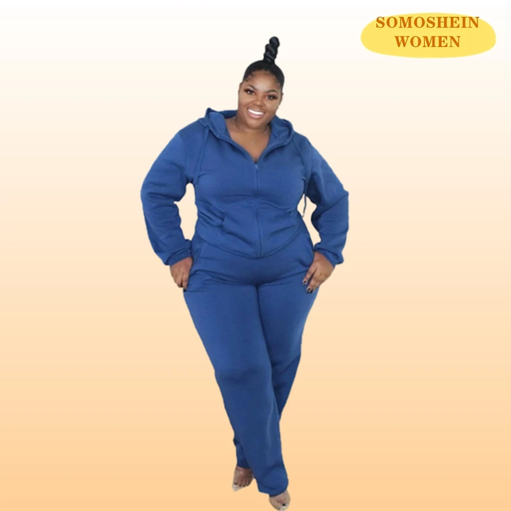 

Somoshein Plus Size Women Clothing XL-5XL Long Sleeve Hooded Tracksuit Basic Elastic Pant Sets Pure Color Casual Fall Clothes