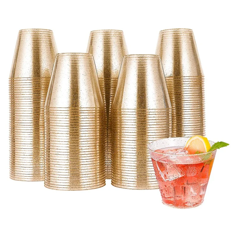 

Glitter Gold Plastic Cups,Disposable Gold Wine Glasses,Clear Plastic Tumblers,Gold Glitter Cups,Disposable Party Cups