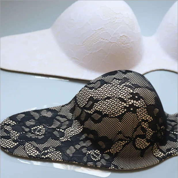 High Quality Womens Lace Stick Bra On Breast Sticker Nipple Cover Nude One Piece Push Up Bra Seamless Silicone Bra Washable