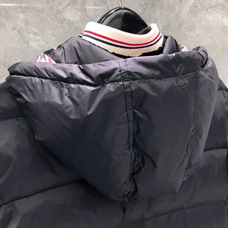 TB THOM Men's Winter Jacket Black Down Jacket Fashion Brand Down-Filled Matte Nylon Stripes Coat Wholesale TB Thermal Jackets