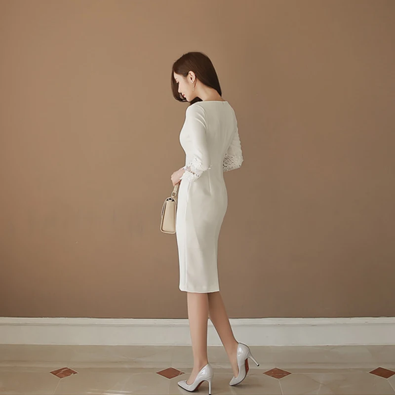 

COIGARSAM Sexy Full Sleeve Women dress New Spring Dresses White Red Black 1919