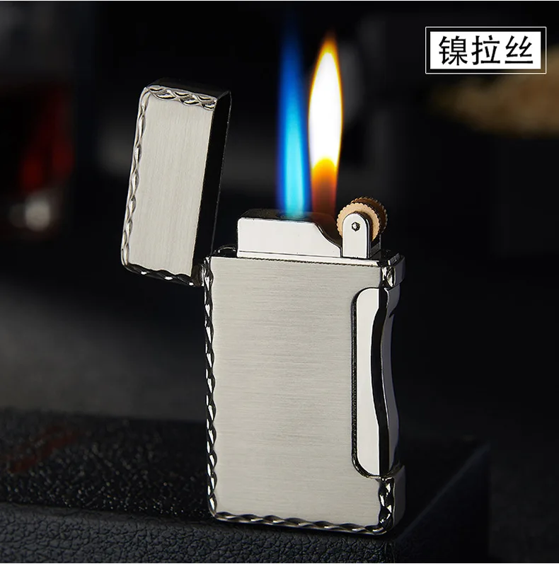 Креативный 2 пламени(красное пламя+ ветрозащитный) Зажигалка для сигарет Металл бутанж газ струи пламени для курения подарок