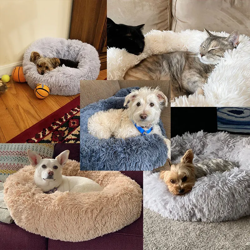 Горячая собака кровать пончик Cuddler круглый Конура собаки мягкая Кот Подушка для