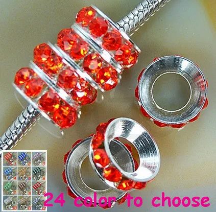 

Frd434ft 10mm Orange Rhinestone Rondelle Spacer Beads,Rhodium Plated Big Hole European Beads