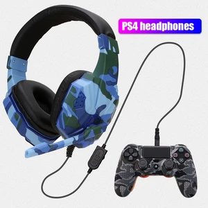 camouflag 3 5 jack gaming headset for ps4 ps5 pc wired gamer headphones with mic phone gaming helmet silicone cover for ps4 free global shipping
