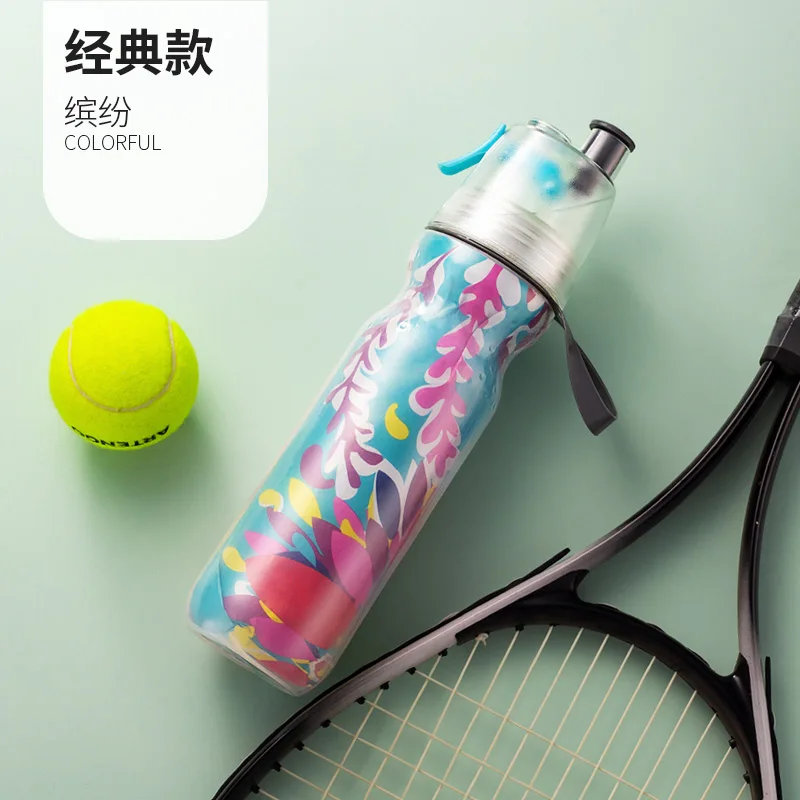 colorful A CAKA 590 мл Спортивная бутылка для воды двойной колпачок от распылителя Мужская сумка Портативная мороженое Спортивная Распыление воды бутылка - Цвет: colorful A