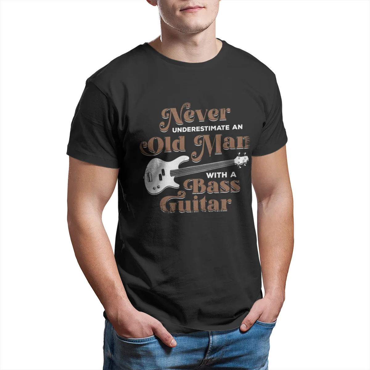 

Old Man Bass Player Guitar Musician Bassist Essentials Summer 100% Casual loose Cotton graphic High Street Men Clothing 137151