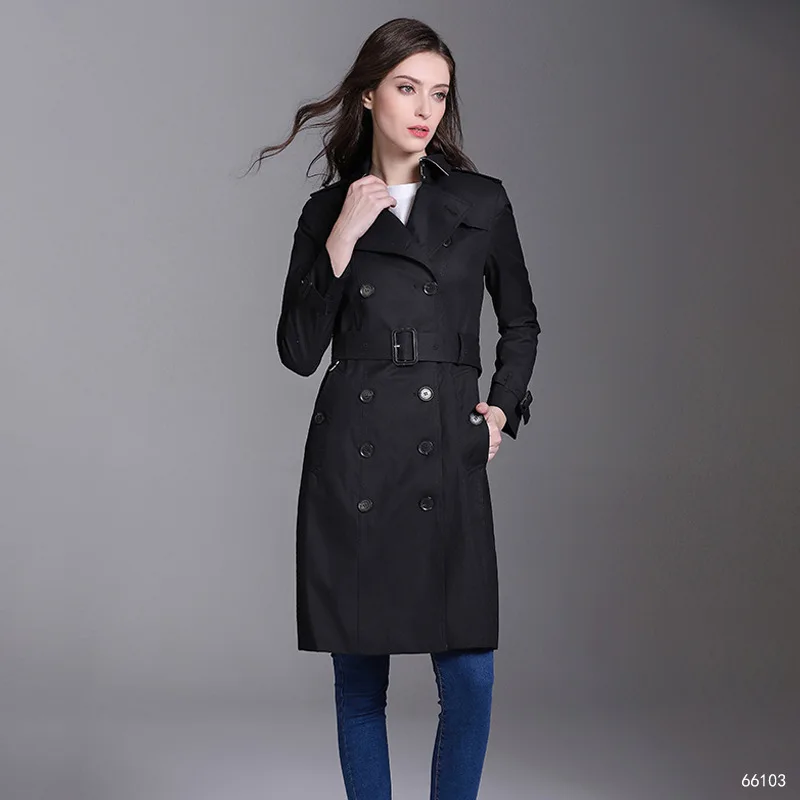 2019 женский весенний осенний однотонный длинный двубортный тонкий зимний плащ с