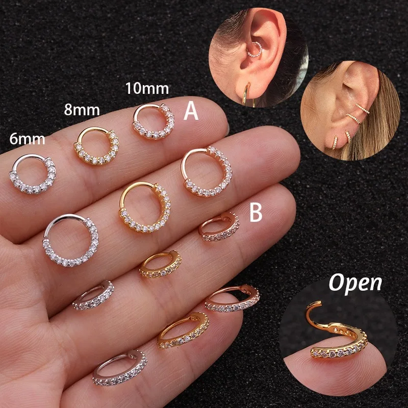 

Minimalist 1PC CZ Stone Nose Thin Hoop Helix Cartilage Earring Daith Snug Rook Tragus Ring Ear Piercing Jewelry Inside 6/8/10mm