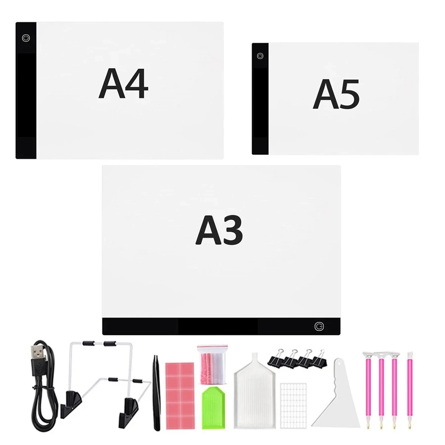 A2/A4/A3 Drawing Tablet Board USB Powered Dimmable LED Light Pad For Drawing,Tracing,Diamond Painting Accessories Pen Stand Tray