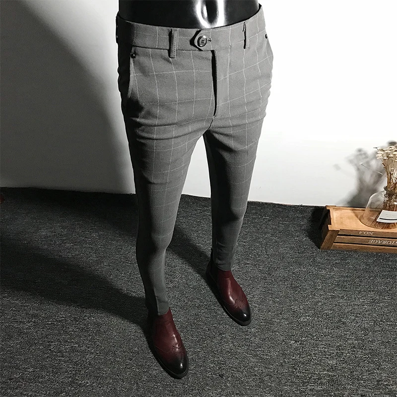 Helisopus платье брюки для мужчин сплошной цвет Slim Fit Мужской Social Бизнес повседневные обтягивающие брюки