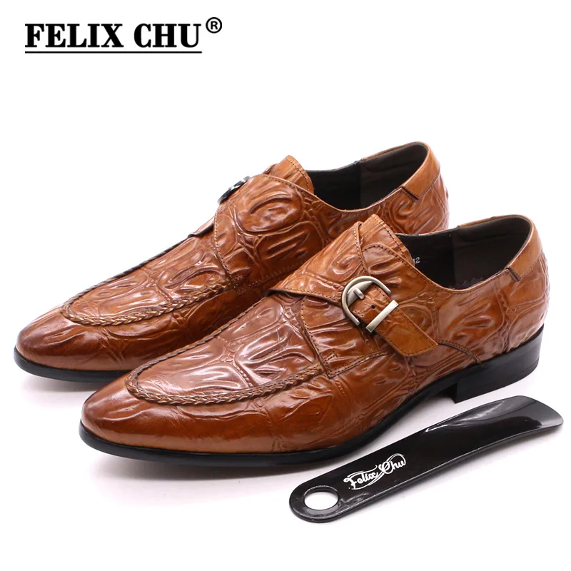

2020 Nordic Style Mens Dress Shoes Genuine Leather Monk Strap Business Formal Shoes Crocodile Print Fashion Stylist Men Shoes