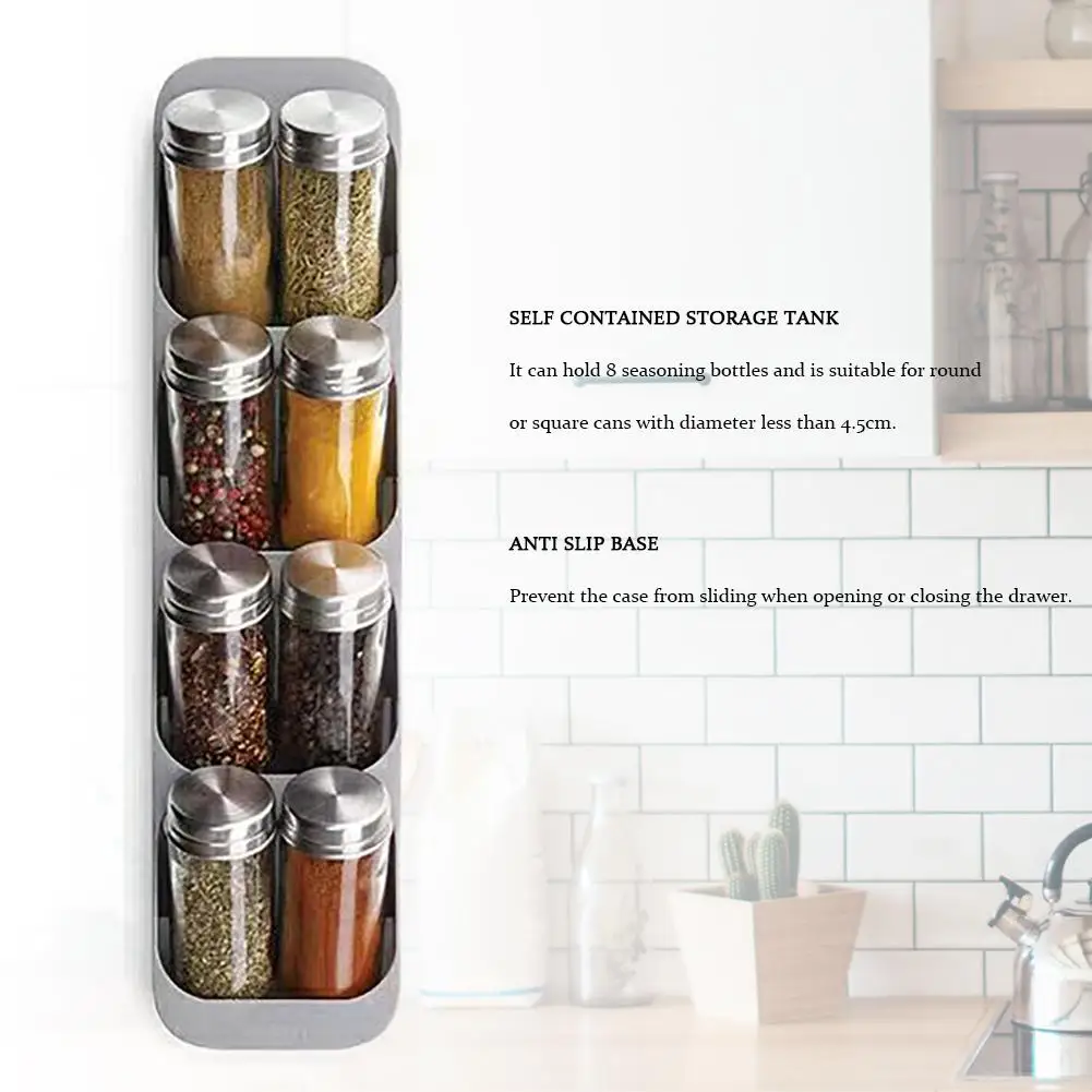 

Eight Slots Drawer Condiment Seasoning Bottle Storage Holder 8 Grid Crucible Storage Organizer Condiment Tank Kitchen Organizer