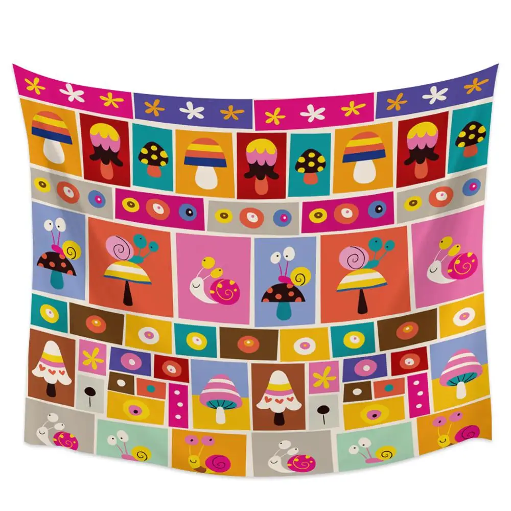 

Mushroom Tapestry Kids Wall Hanging Decor,Fairytable Elf House Under The Sun Decoration for Kids Living Room