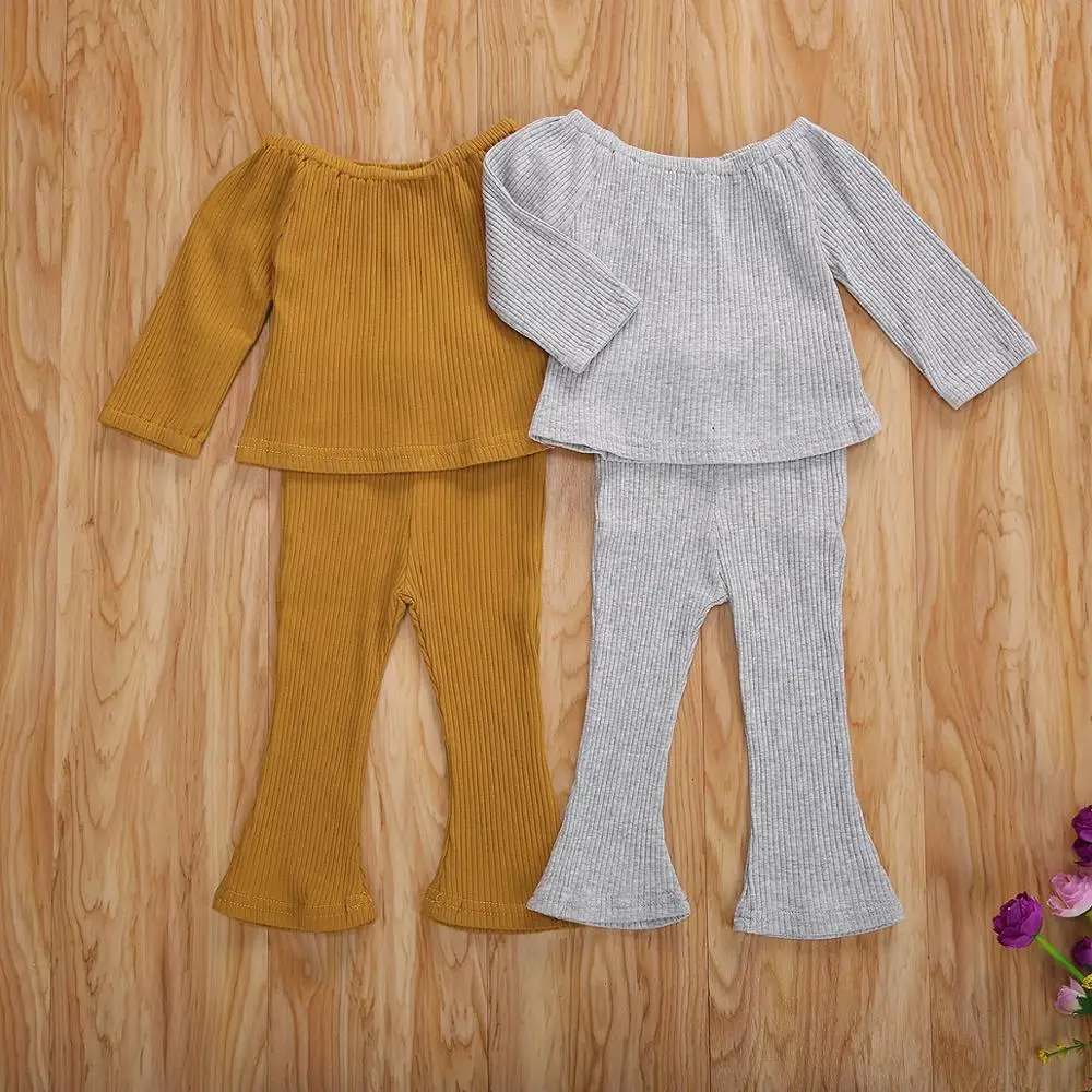 

Toddler Newborn Baby Girl Ribbed Solid 2Pcs Clothes Set Long Sleeve Top Shirt Pants Trocksuit Outfit Spring Autumn Clothing Set