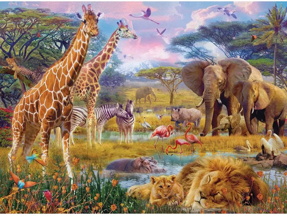 

1000 Piece Jigsaw Puzzle for Adults -Savannah Animals - 1000 Pc Jungle Scene Jigsaw Educational Toys Wood Toys Puzzles for Kids