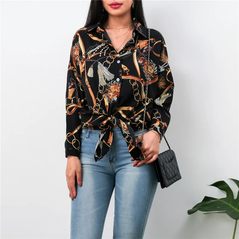 

Summer Print Chiffon Shirt Women 2021 New Casual Full Sleeve Single Breasted Chic Top Ladies Vintage Loose Street Shirts