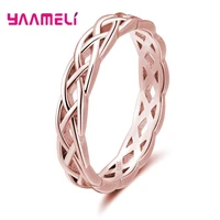 trendy simple design wedding 925 stering silver hollow rings women geometric luxury rose gold color jewelry ladies party gifts