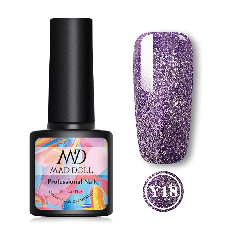 Y18 MAD DOLL, 8 мл, блестящий гель, матовый лак для ногтей, розовое золото, блестящий лак, замочить от УФ-ногтей, Гель-лак - Цвет: Y18