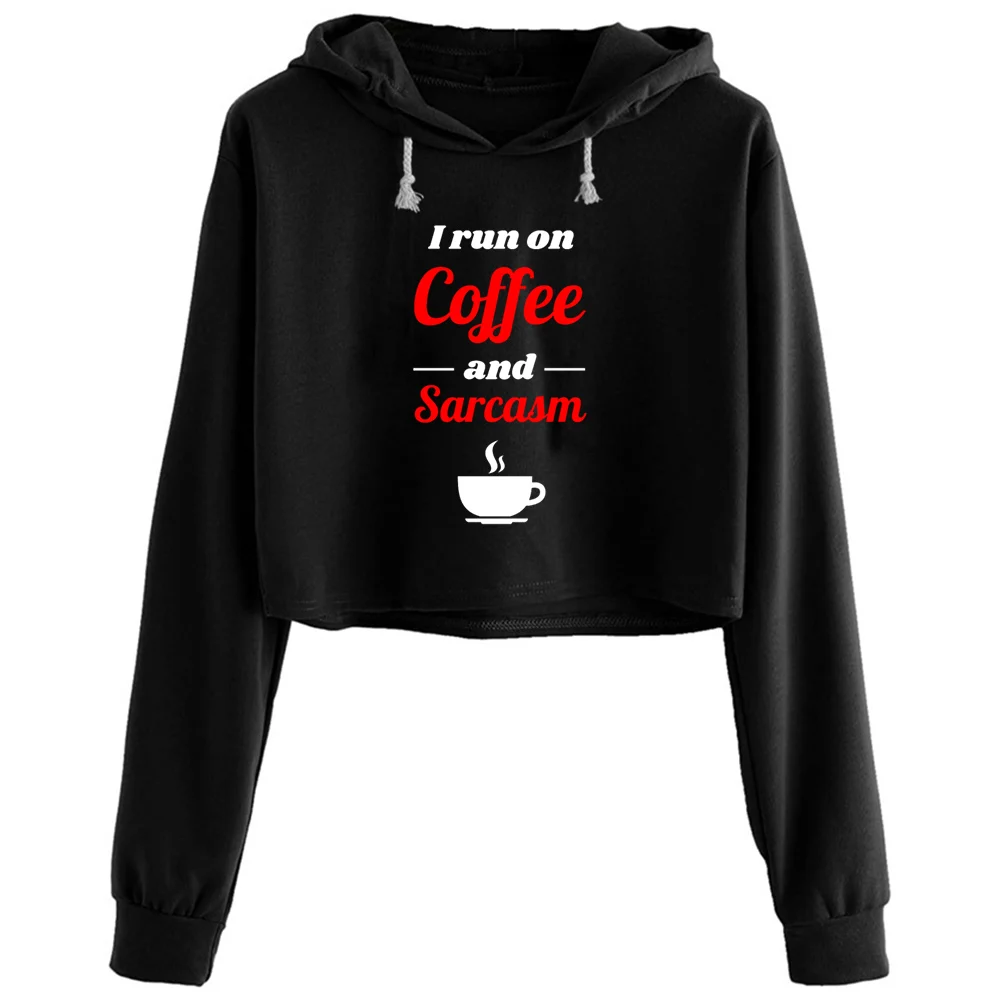 

Я бегу на кофе и сарказме эспрессо графические укороченные толстовки женские эстетические Kpop корейский пуловер Y2k для девочек