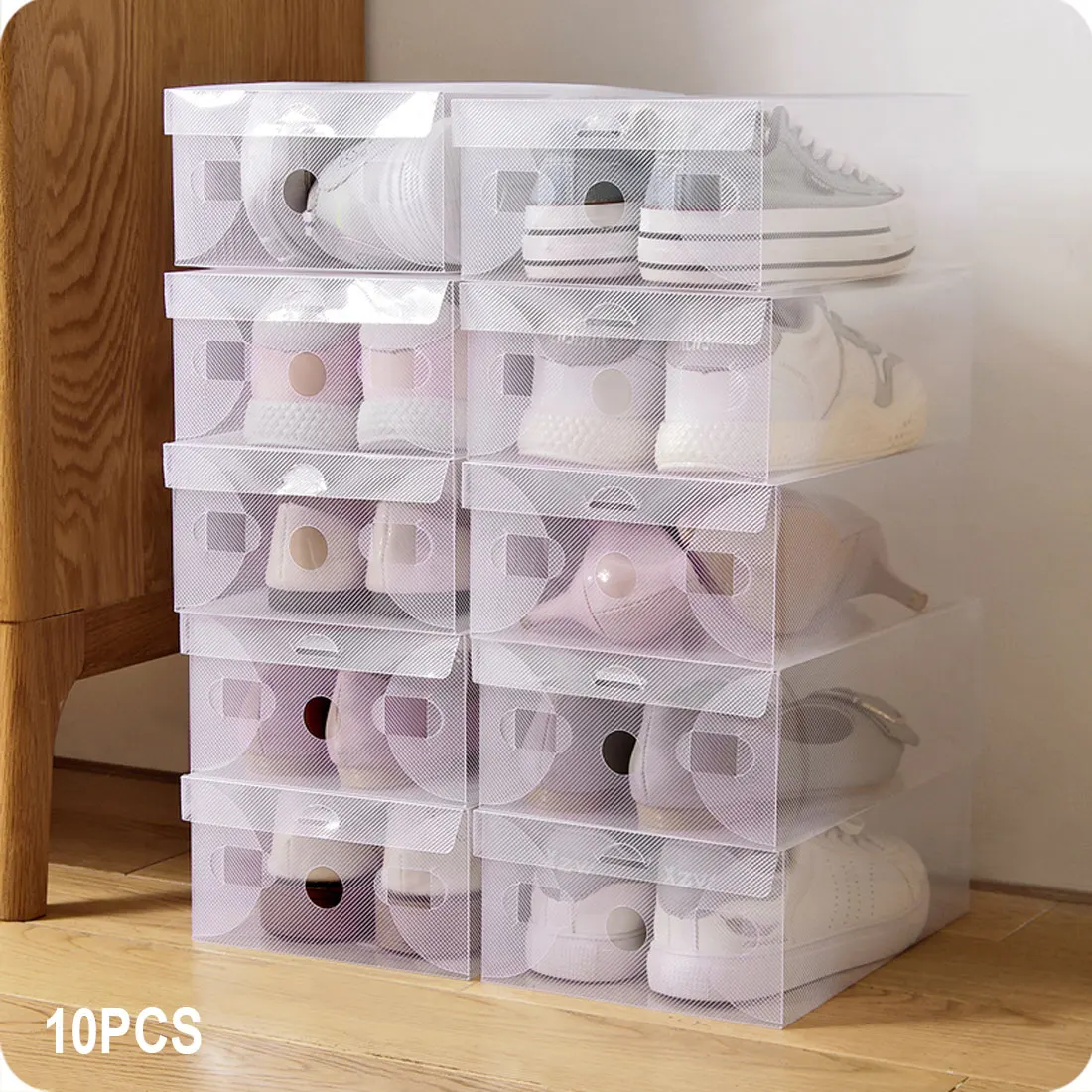 

10pcs Transparent Clear Plastic Shoe Box Storage Shoe Boxes Foldable Shoes Case Holder Transparent Shoes Organizer Cases Boxes