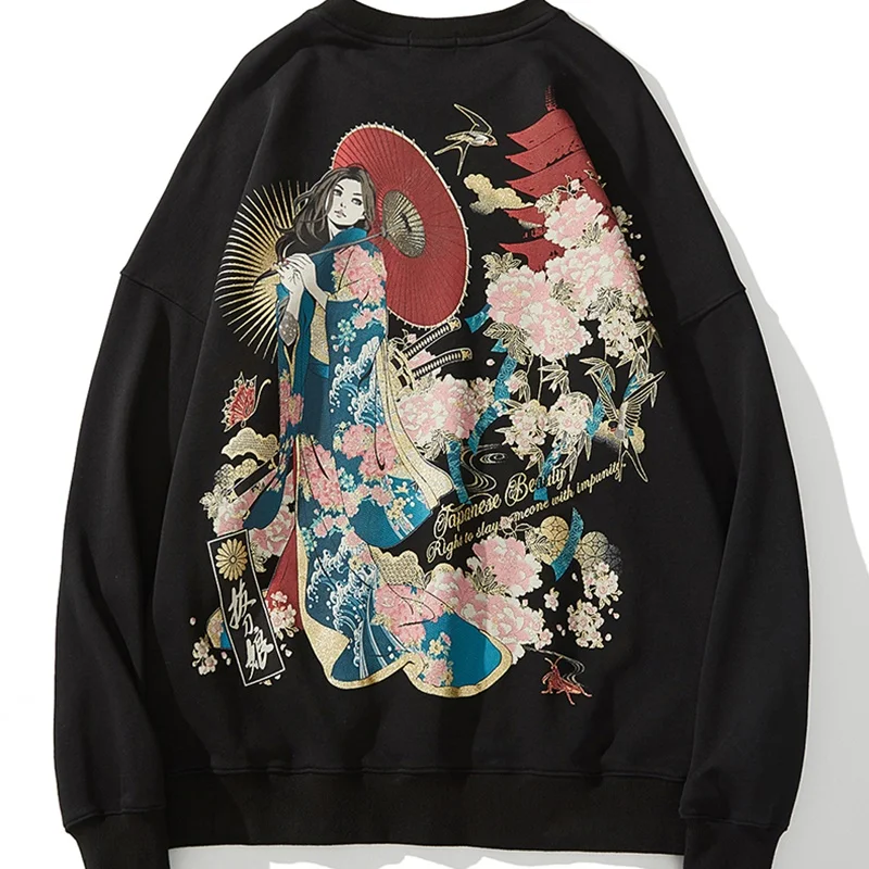 Пуловер с японским цветочным принтом толстовки свитеры капюшоном модная