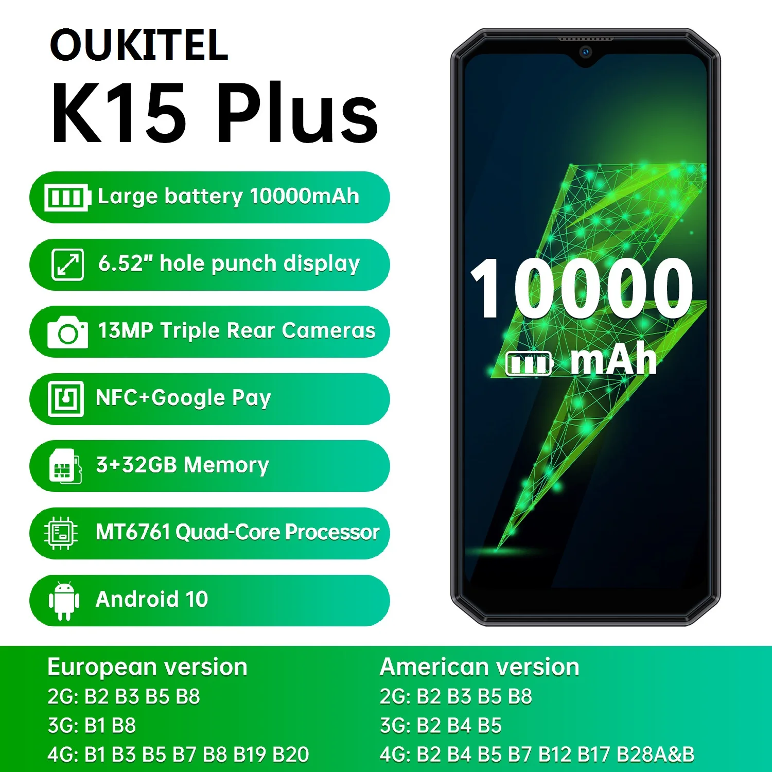 OUKITEL K15 Plus смартфон с 5 5-дюймовым дисплеем четырёхъядерным процессором MT6761 ОЗУ 3 ГБ