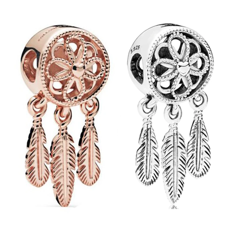 

NEW 2019 100% 925 Sterling Silver Autumn Rose Spiritual Dreamcatcher Charm Beaded Fit DIY Europe Bracelet Fashion Jewelry Gift
