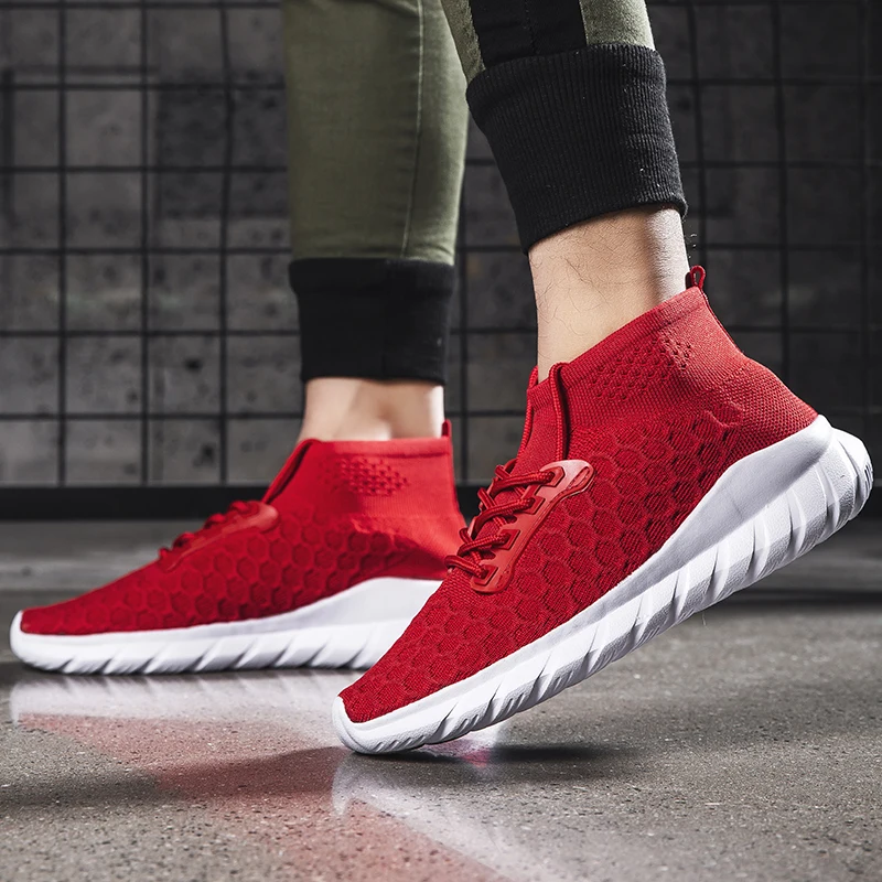 Высокая модная повседневная обувь Мужские дышащие кроссовки мужские вязаные