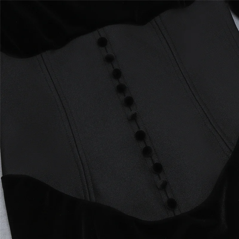 

UKCNSEP bandage dress 2021 Black Long Sleeve Velvet Dress Sexy Women Turtleneck Slim Bodycon Runway Club Party Dresses for women