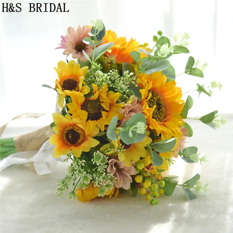 Свадебный букет с подсолнухами H & S свадебные букеты желтого цвета