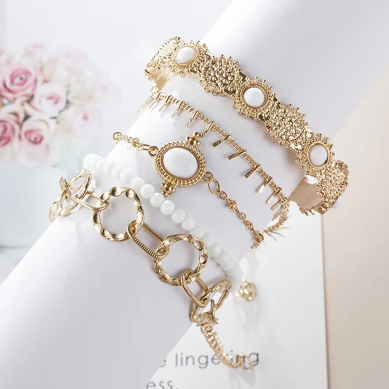 

Bohemian crystal geometric sun flower tassel bracelet suitable for women's multi-layer bracelet set jewelry accessories