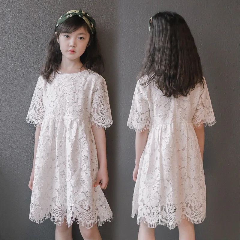 

2020 Summer Girl Lace Dress For 4-16 Baby Kids Princess Dresses Sweet White Lace Wedding Party Frocks Fashion Children Clothes