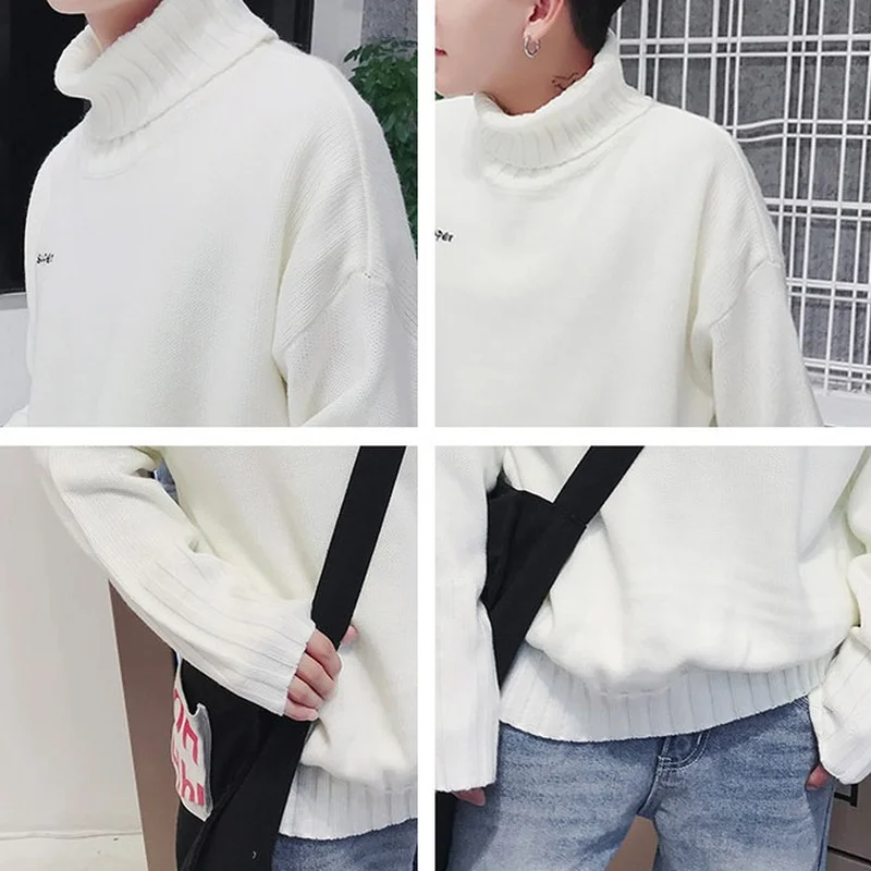 

Thickening Sweaters Letter Loose Warm Soft Turtleneck Pullovers Men Simple All-match Underwear Ulzzang Trendy Students Leisure