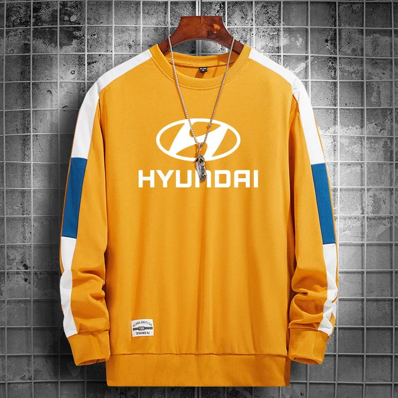 

Новинка, Мужской пуловер, хлопковый свитшот с принтом логотипа автомобиля Hyundai, сезон весна-осень, мужская толстовка с круглым вырезом