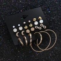 12prs earring sets beads pearl crystal small big hoops circle loop earring for women female party gold earring jewelry