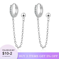 two ear hole piercing hoop earrings chain tassel goldenwhite crystal simple bohemia earring jewelry for lady girls