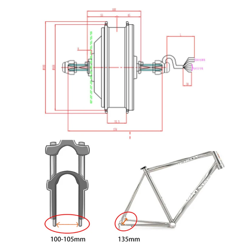 Verkauf 48V250w- 2000W Hohe Geschwindigkeit Bürstenlosen Big Power Getriebe Hub Motor Fett Bike 20-29 Zoll E-bike Vorne Hinten Motor Rad Gabel 135/170/190mm