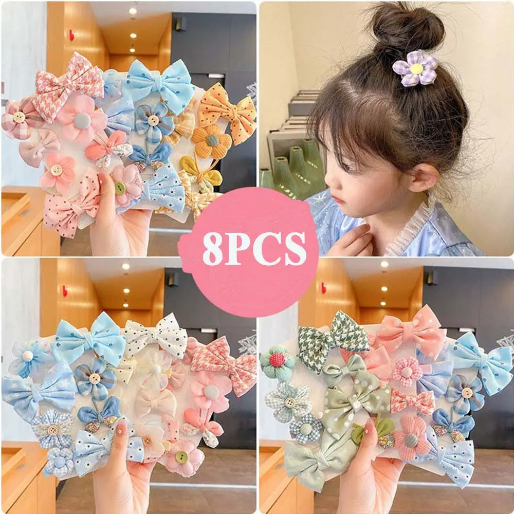 

8Pcs/Set Imitation Gauze Baby Girls Hair Clips Cartoon Flower Butterfly Bow Yarn Hairpin Kid Lovely Barrettes Hair Accessories