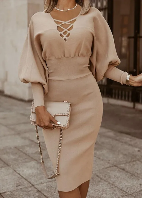 

Elegant Sexy Bodycon Women Dress O-neck Lantern Sleeve High Waist Ruffle Mini Dresses Female Autumn 2021 Fashion #45