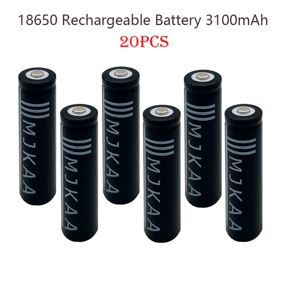 

18650 Rechargeable Battery 20pcs (Not AA/AAA) 3.7V 3100mAh LithiumBatteries With Tip Head For Led Flashlight Black