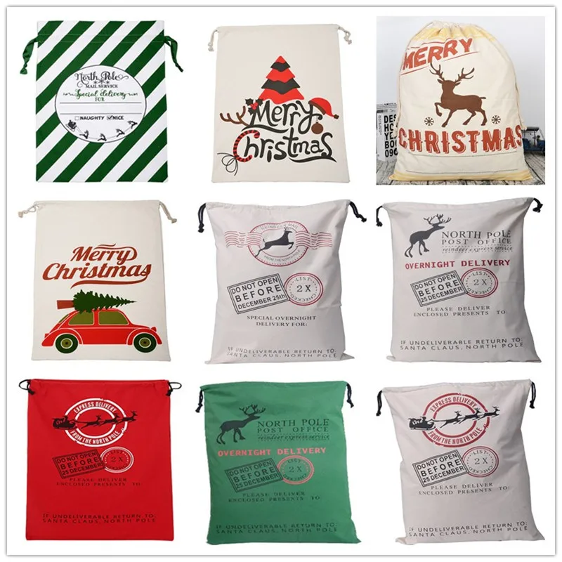 44 Styles Christmas Santa Sacks 1pc Drawstring Canvas Santa Sack Xmas Canvas Bag Hot Sale Big Santa Claus Gift Bag Drop Shipping