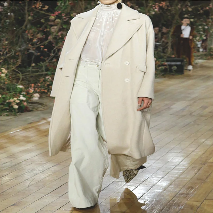 

New style Lapel in autumn and loose double breasted long woolen tweed