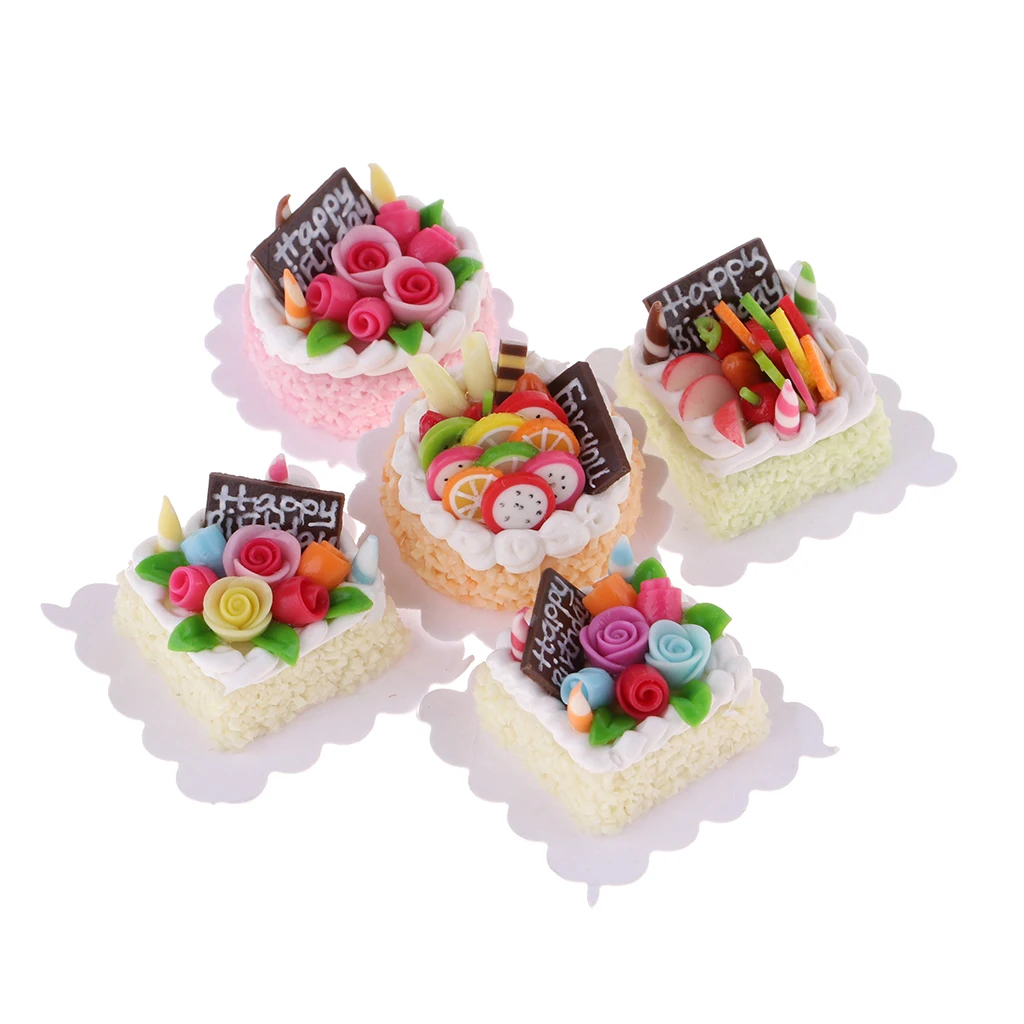 Миниатюрная еда коллекционные игрушки торт на день рождения десерт для 1/12