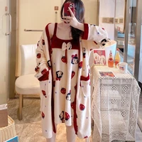 winter robe bathrobe two piece coral fleece thickened sexy long section the autumn and winter facecloth pajamas female home wear