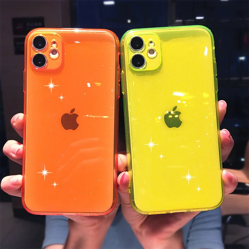 Флуоресцентный Прозрачный чехол для телефона iPhone 11 Pro X XR XS Max 8 7 6s Plus SE 2020 мягкая