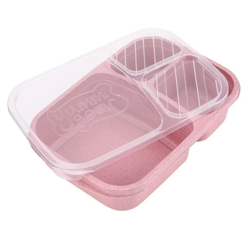 

Wheat Straw Bento Box 3 Grids With Lid Microwave Food Box Lunch Bento Box