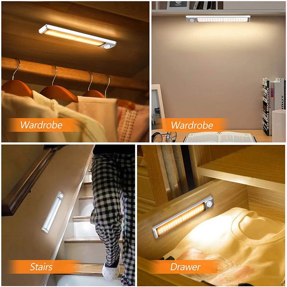 

Cabinet Light USB Rechargeable Motion Sensor Dimmable 80/120/160 LED Closet Night Lamp For Wardrobe Cupboard Stairway